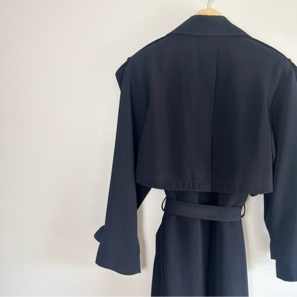 VINTAGE Fennelli Navy Long Belted Trench Coat Size 13/14 - Picture 8 of 10